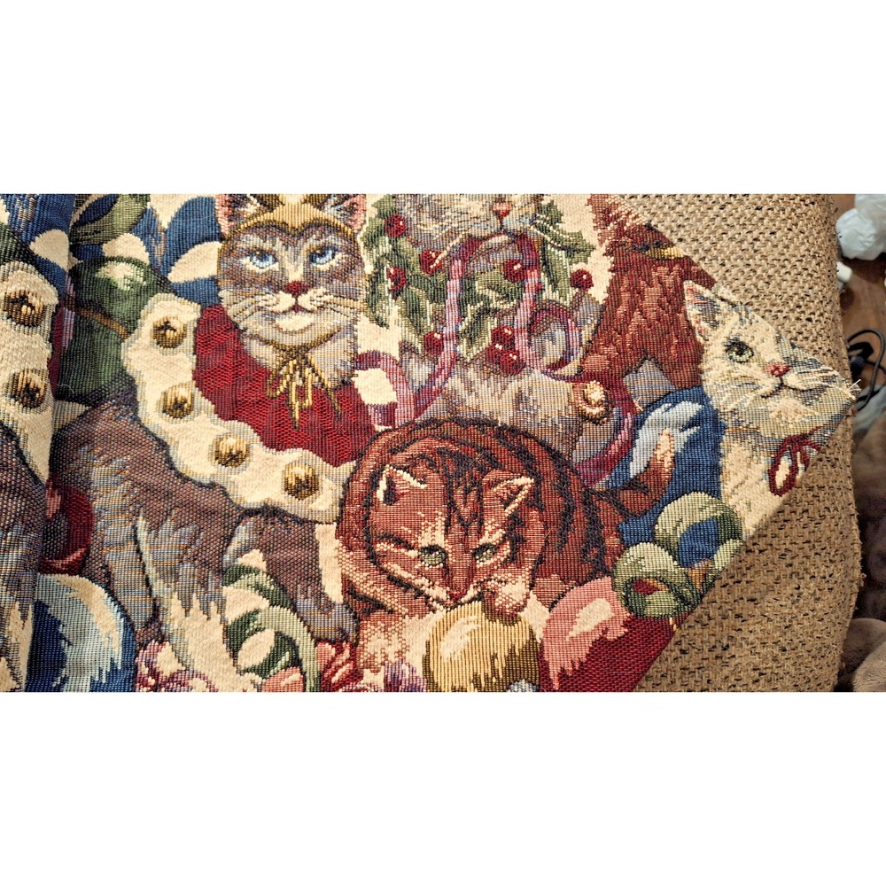 Christmas Cats Tapestry Table Runner Holiday Decor Vintage‎ Style - Picture 3 of 7